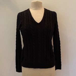 Lauren Ralph Lauren Womens Black Cable Knit V Neck Sweater / Size M